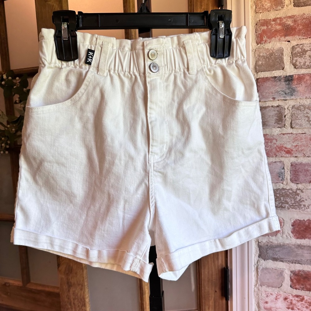Kendall & Kylie Denim Shorts Women Size 8 White Paperbag Waist High Rise Stretch